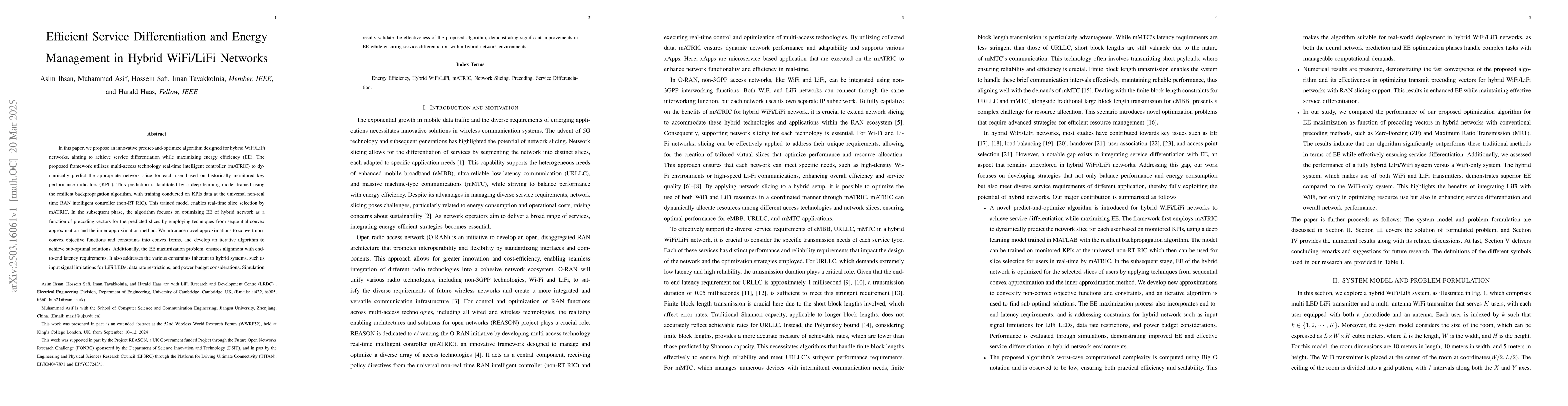 Thumbnail for Efficient Service Differentiation and Energy Management in Hybrid
  WiFi/LiFi Networks