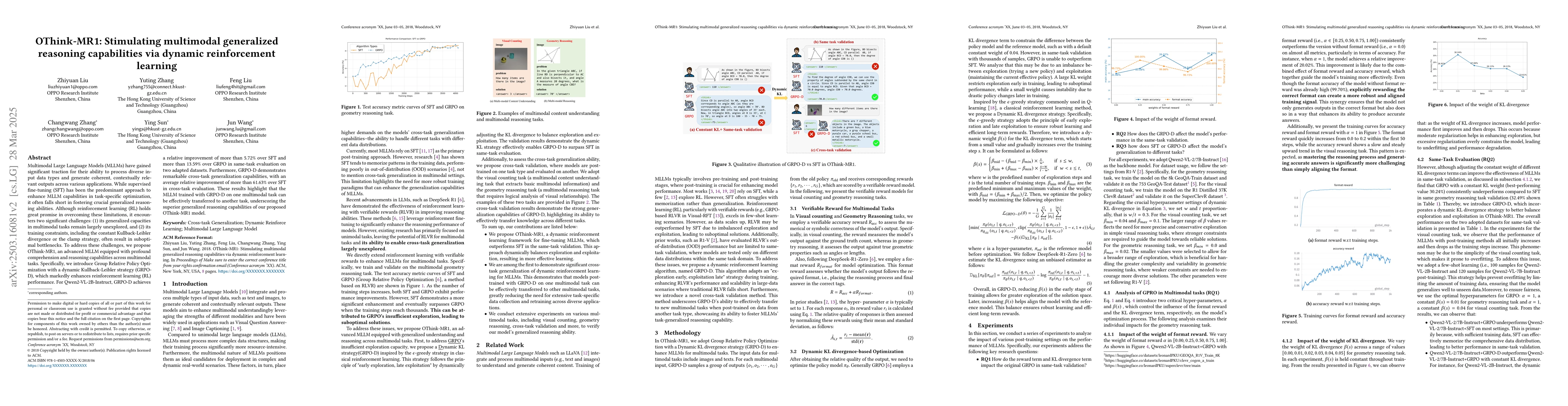 Thumbnail for OThink-MR1: Stimulating multimodal generalized reasoning capabilities
  through dynamic reinforcement learning