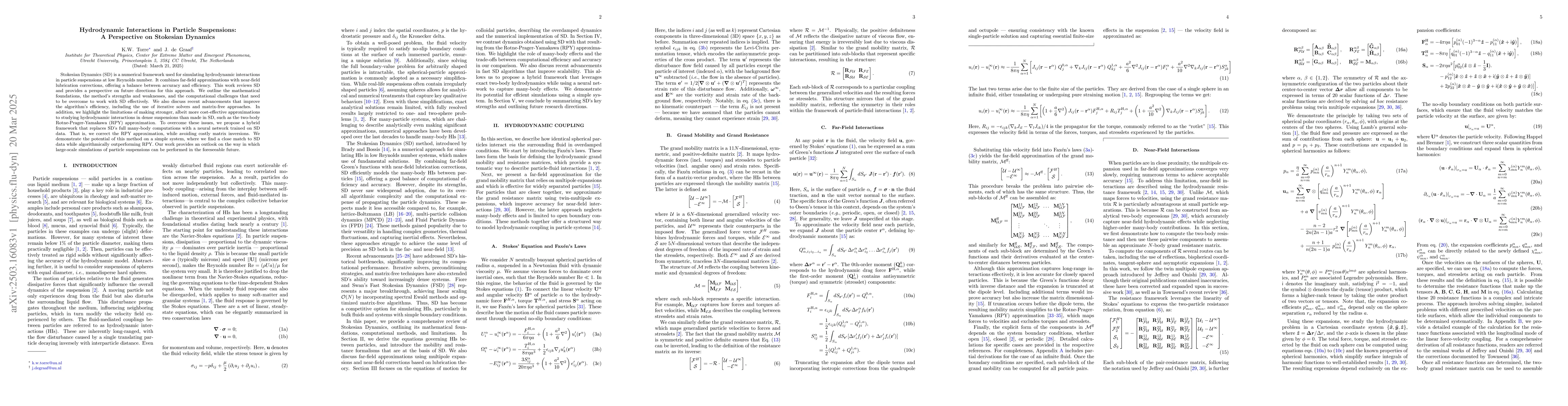 Thumbnail for Hydrodynamic Interactions in Particle Suspensions: A Perspective on
  Stokesian Dynamics
