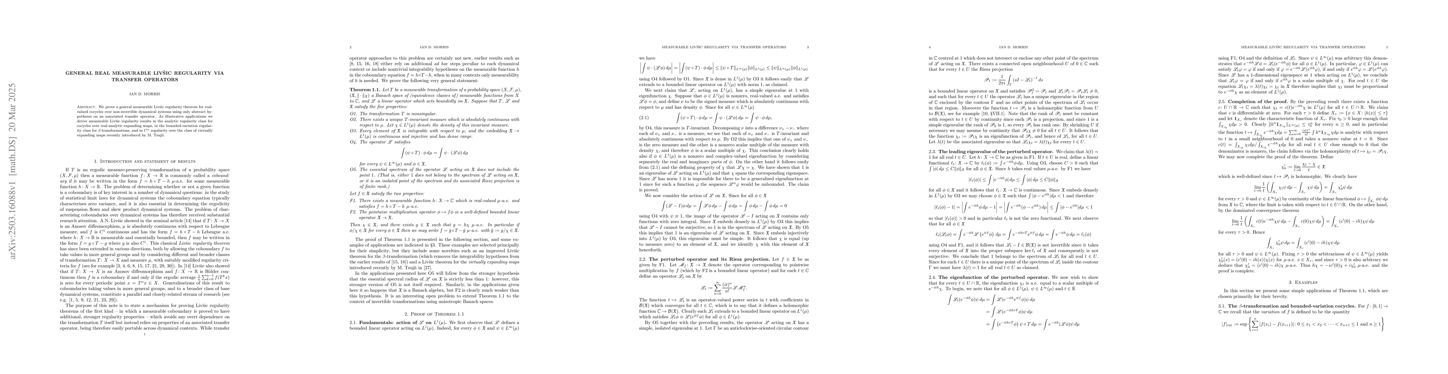 Thumbnail for General real measurable Livšic regularity via transfer operators