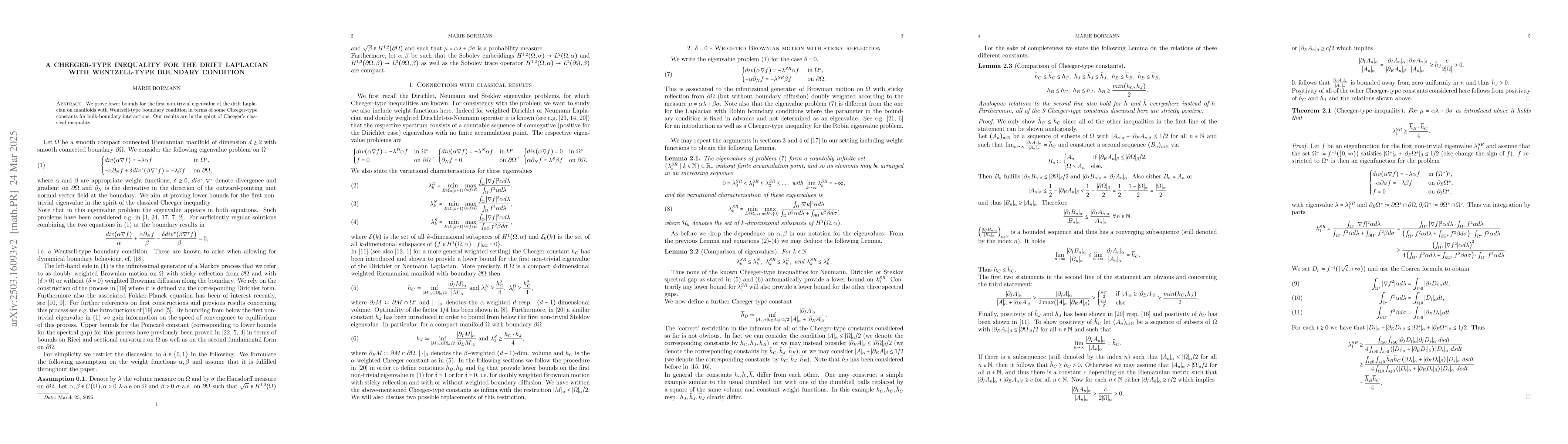 Thumbnail for A Cheeger-type inequality for the drift Laplacian with Wentzell-type
  boundary condition