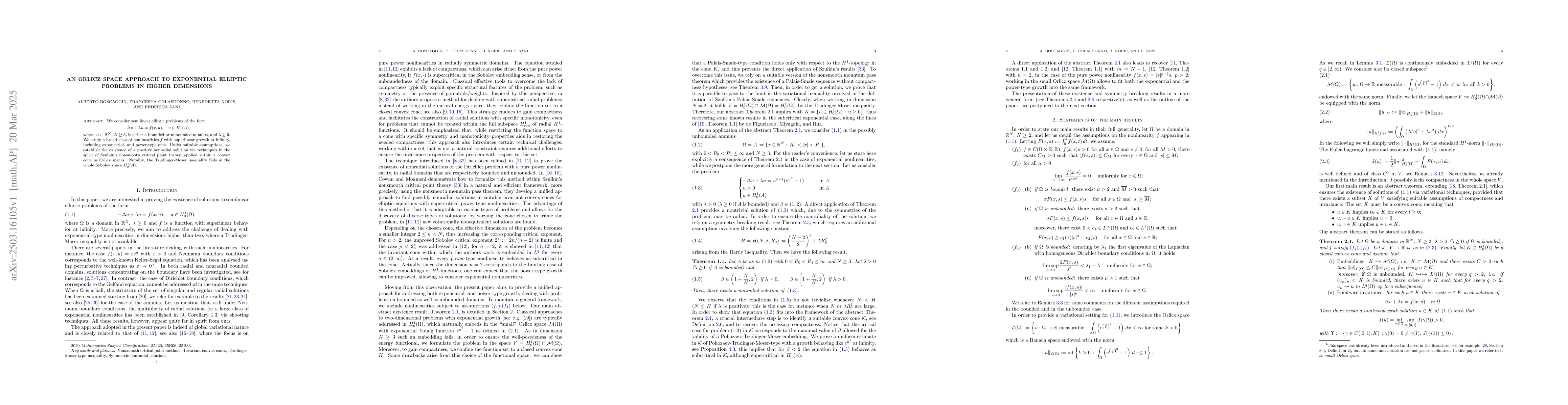 Thumbnail for An Orlicz space approach to exponential elliptic problems in higher
  dimensions