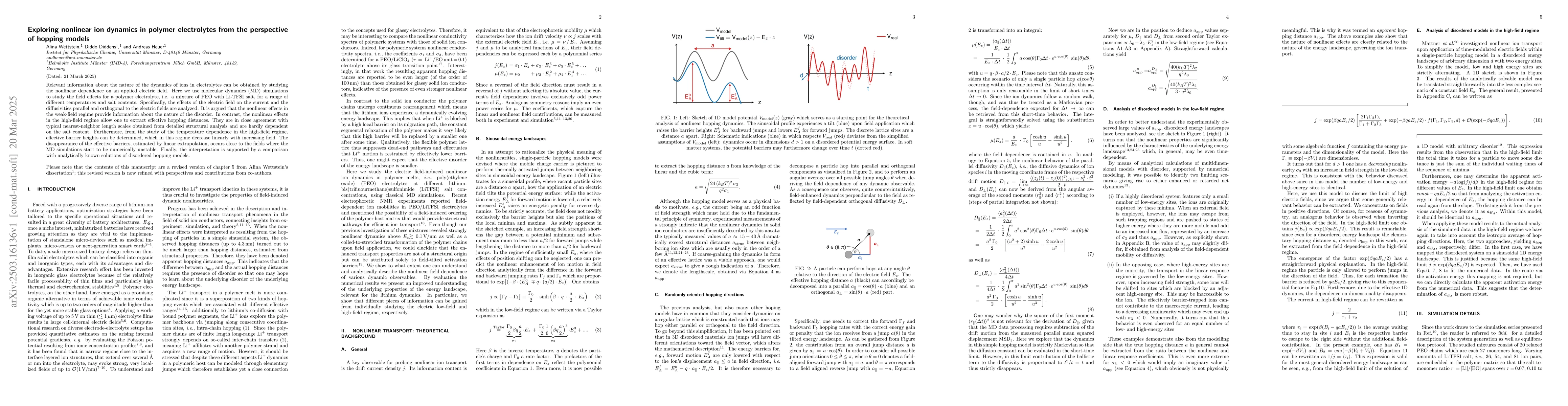 Thumbnail for Exploring nonlinear ion dynamics in polymer electrolytes from the
  perspective of hopping models