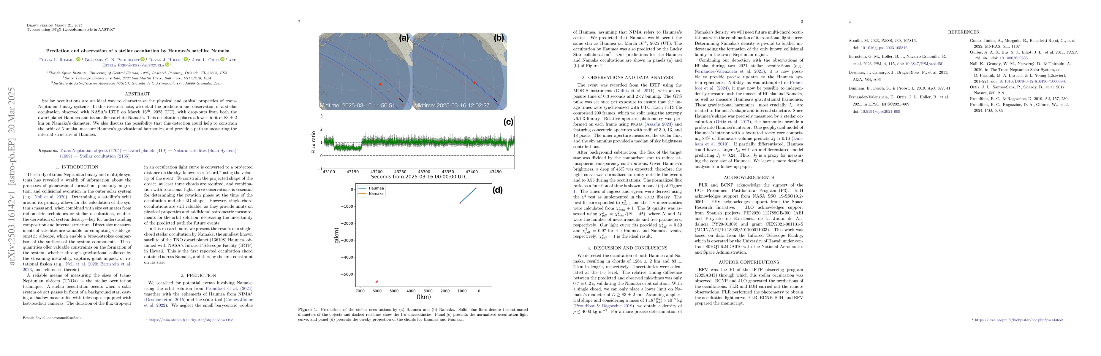 Thumbnail for Prediction and observation of a stellar occultation by Haumea's
  satellite Namaka
