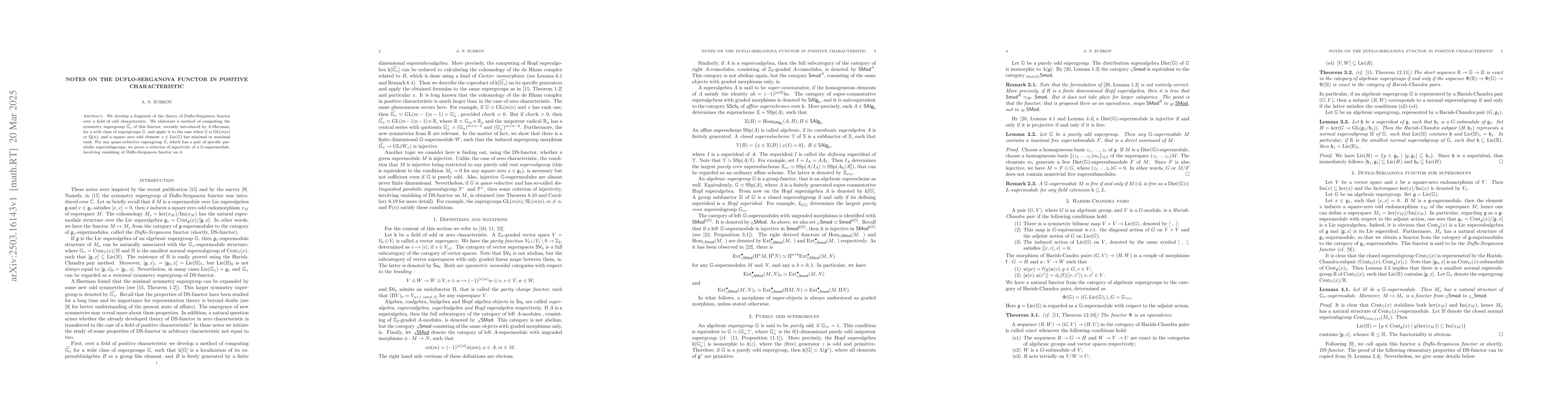 Thumbnail for Notes on the Duflo-Serganova functor in positive characteristic