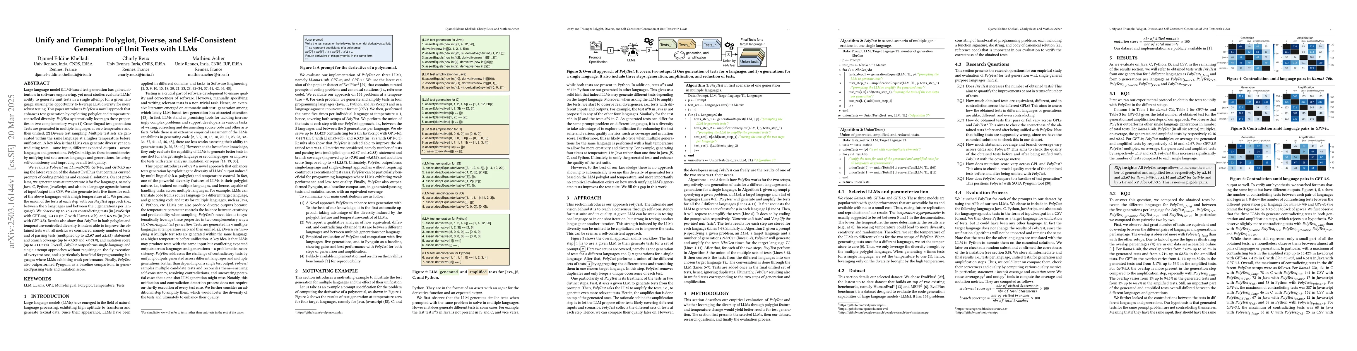 Thumbnail for Unify and Triumph: Polyglot, Diverse, and Self-Consistent Generation of
  Unit Tests with LLMs
