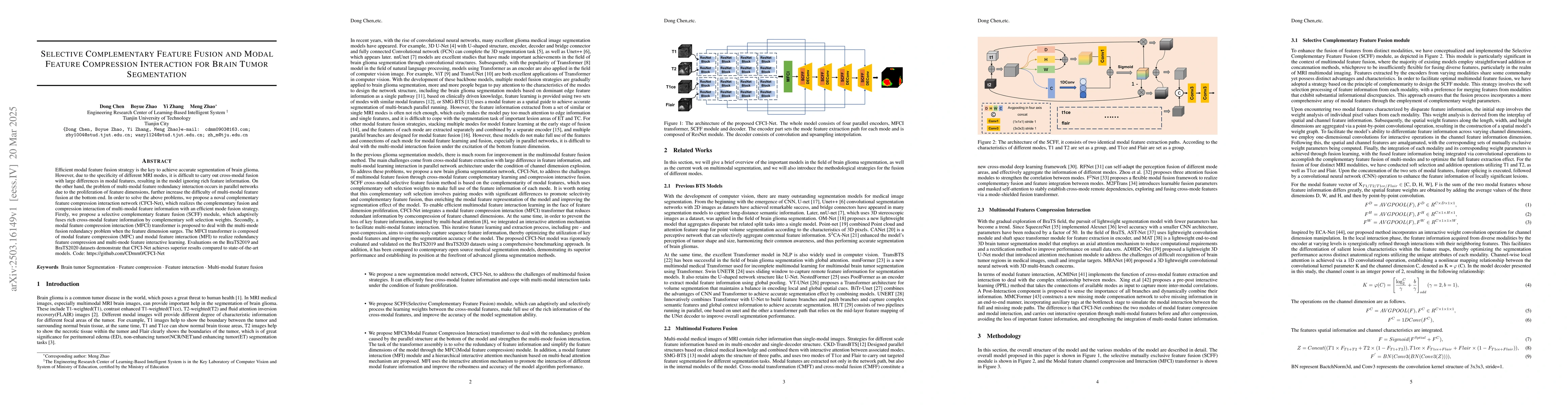 Thumbnail for Selective Complementary Feature Fusion and Modal Feature Compression
  Interaction for Brain Tumor Segmentation