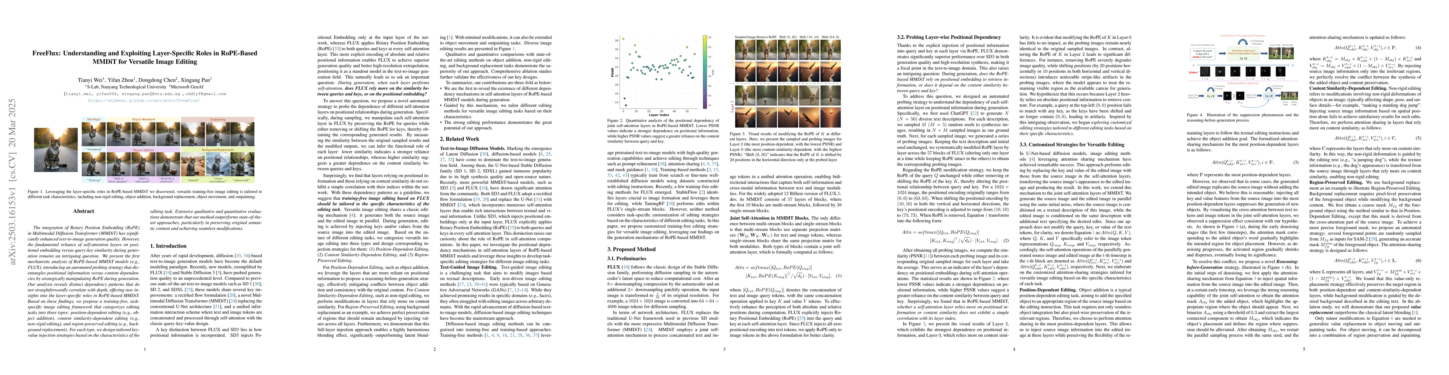 Thumbnail for FreeFlux: Understanding and Exploiting Layer-Specific Roles in
  RoPE-Based MMDiT for Versatile Image Editing