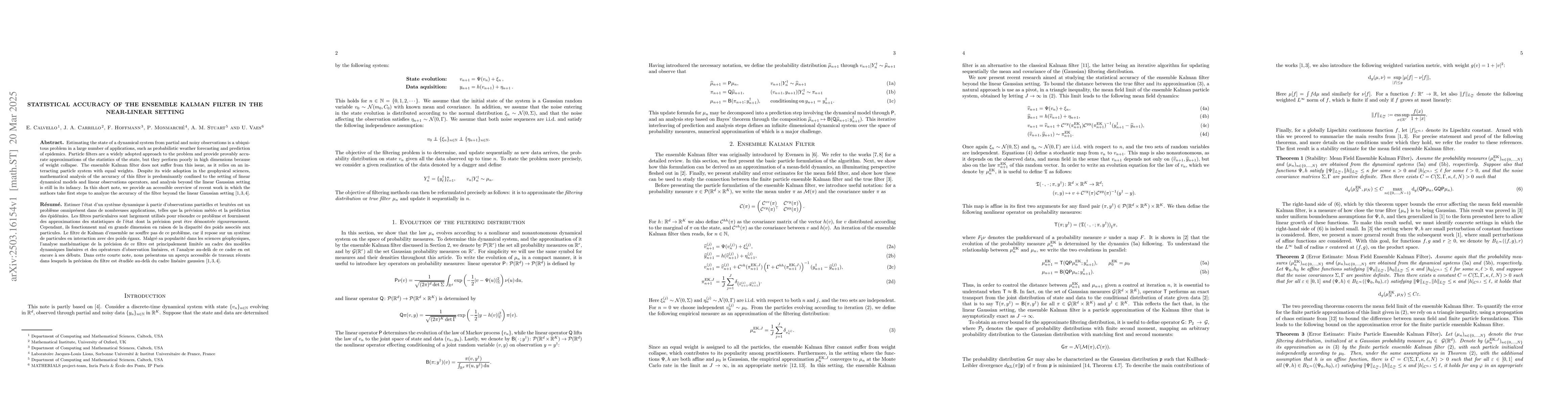 Thumbnail for Statistical accuracy of the ensemble Kalman filter in the near-linear
  setting