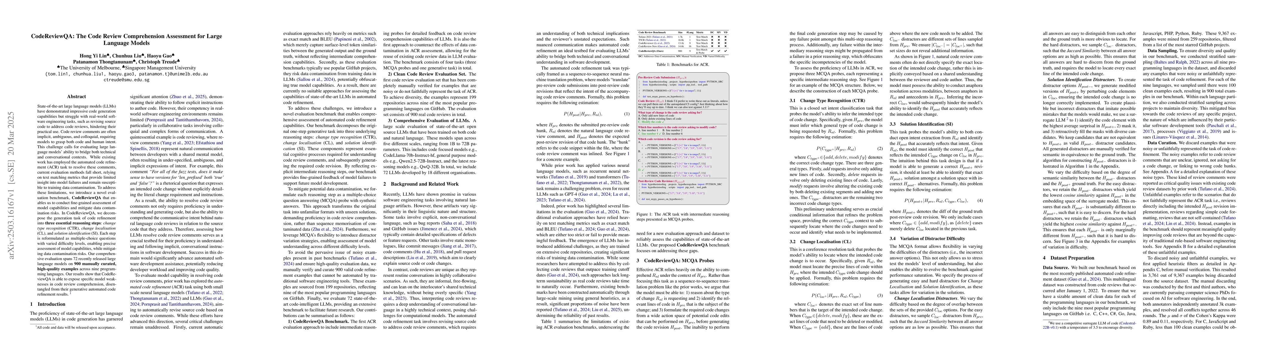 Thumbnail for CodeReviewQA: The Code Review Comprehension Assessment for Large
  Language Models