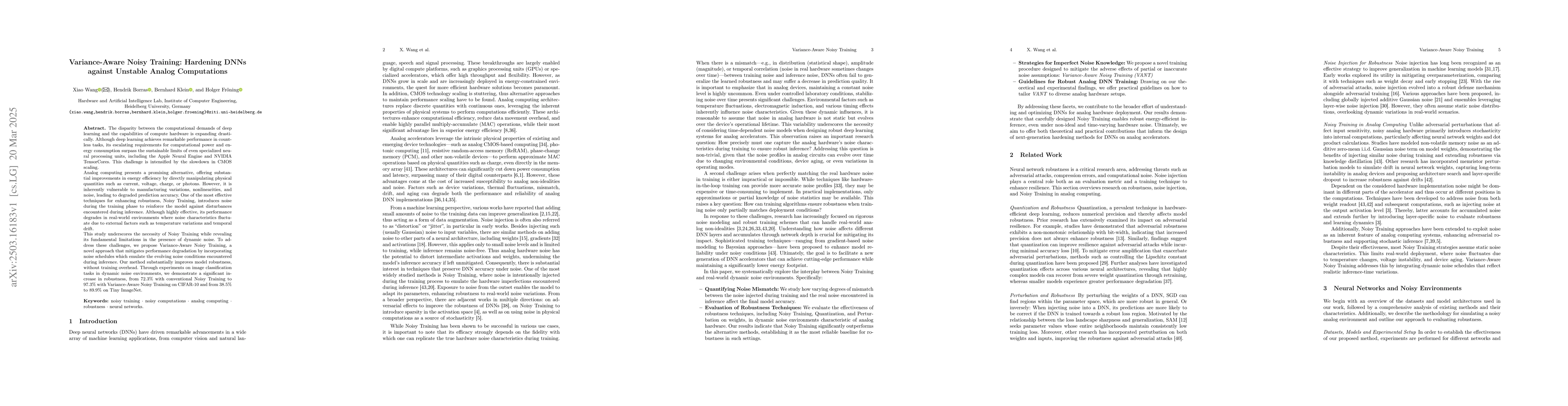 Thumbnail for Variance-Aware Noisy Training: Hardening DNNs against Unstable Analog
  Computations