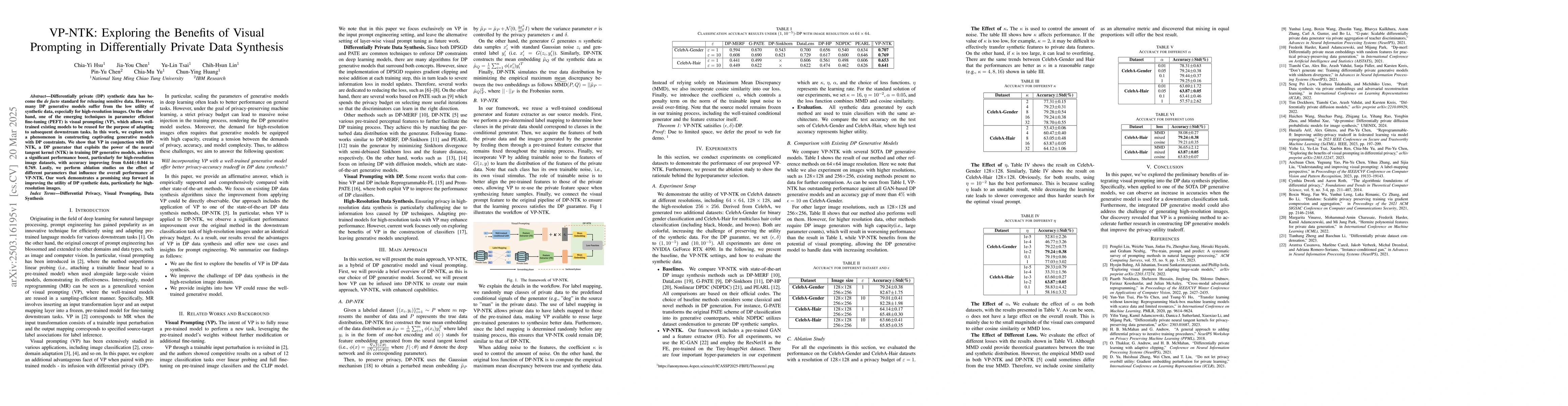 Thumbnail for VP-NTK: Exploring the Benefits of Visual Prompting in Differentially
  Private Data Synthesis