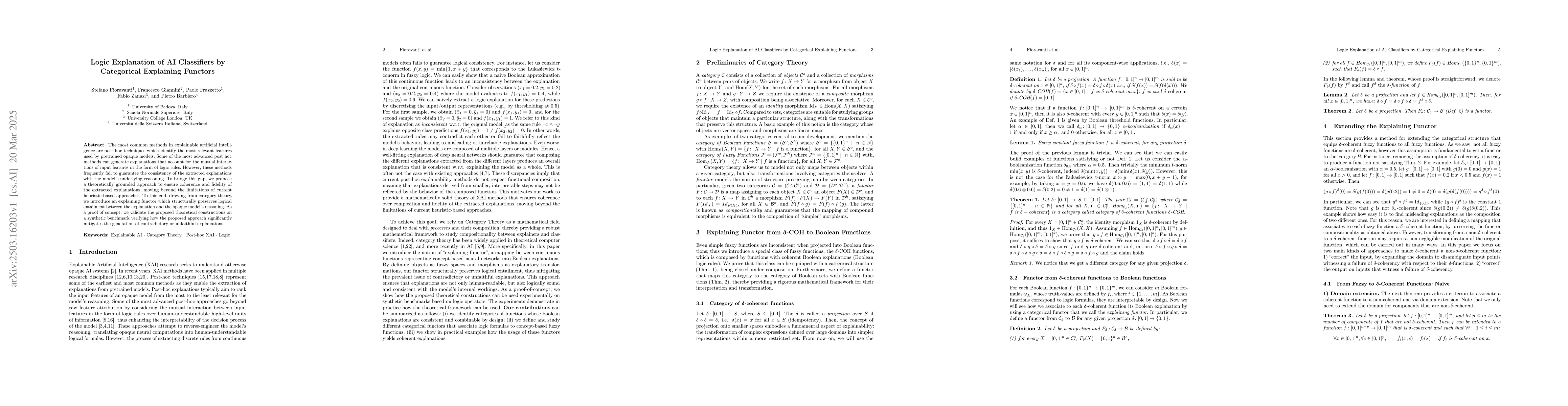 Thumbnail for Logic Explanation of AI Classifiers by Categorical Explaining Functors