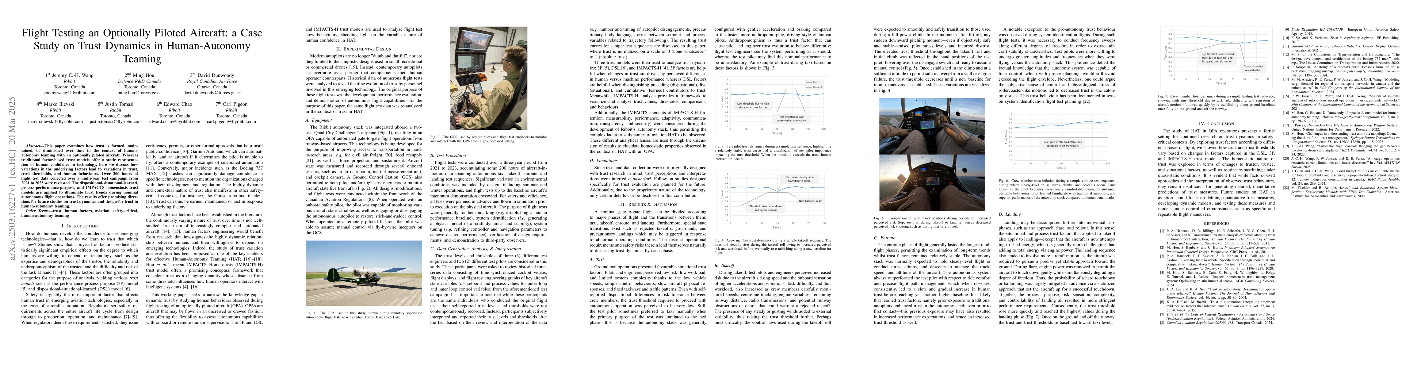 Thumbnail for Flight Testing an Optionally Piloted Aircraft: a Case Study on Trust
  Dynamics in Human-Autonomy Teaming