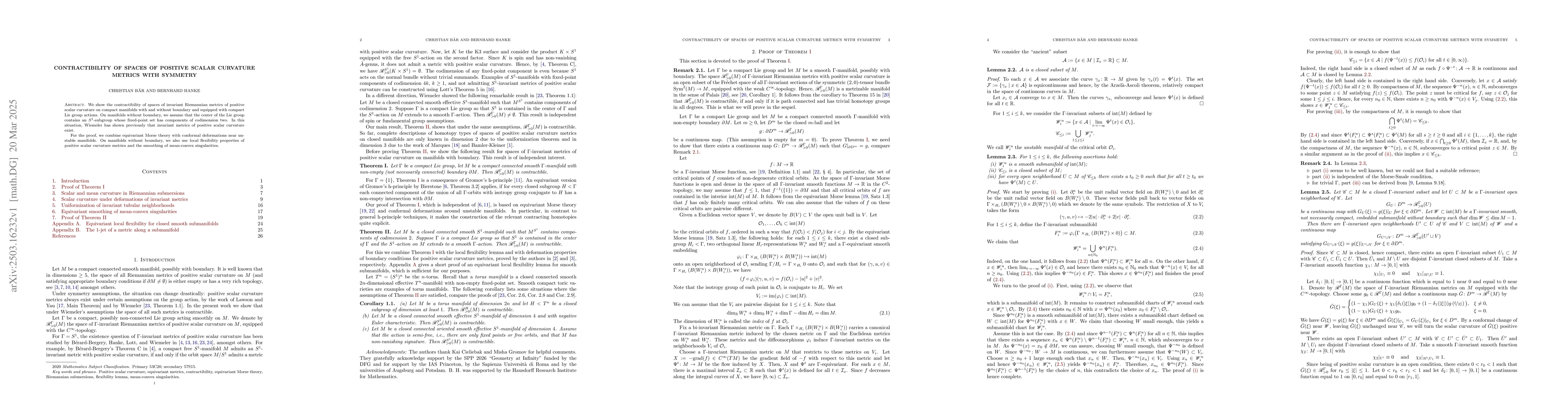 Thumbnail for Contractibility of spaces of positive scalar curvature metrics with
  symmetry