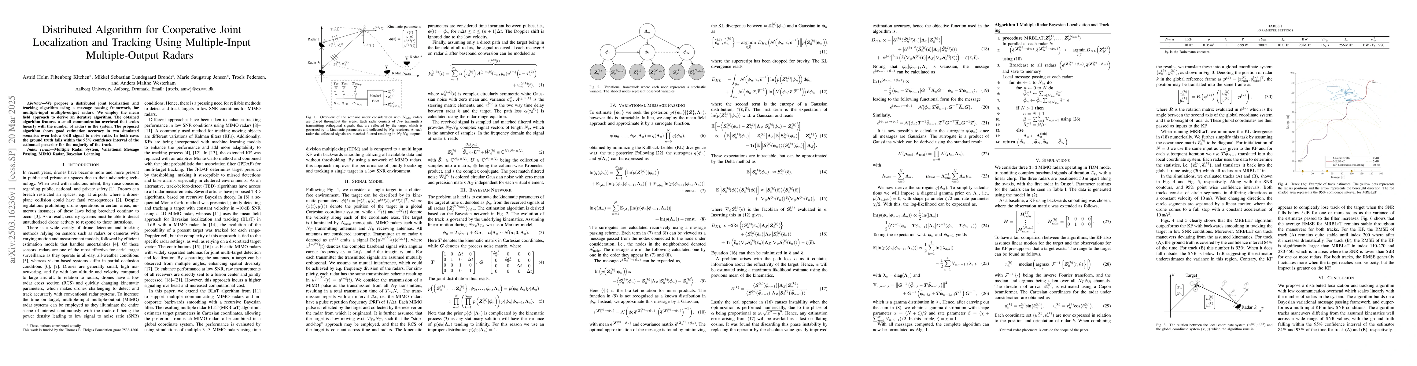Thumbnail for Distributed Algorithm for Cooperative Joint Localization and Tracking
  Using Multiple-Input Multiple-Output Radars