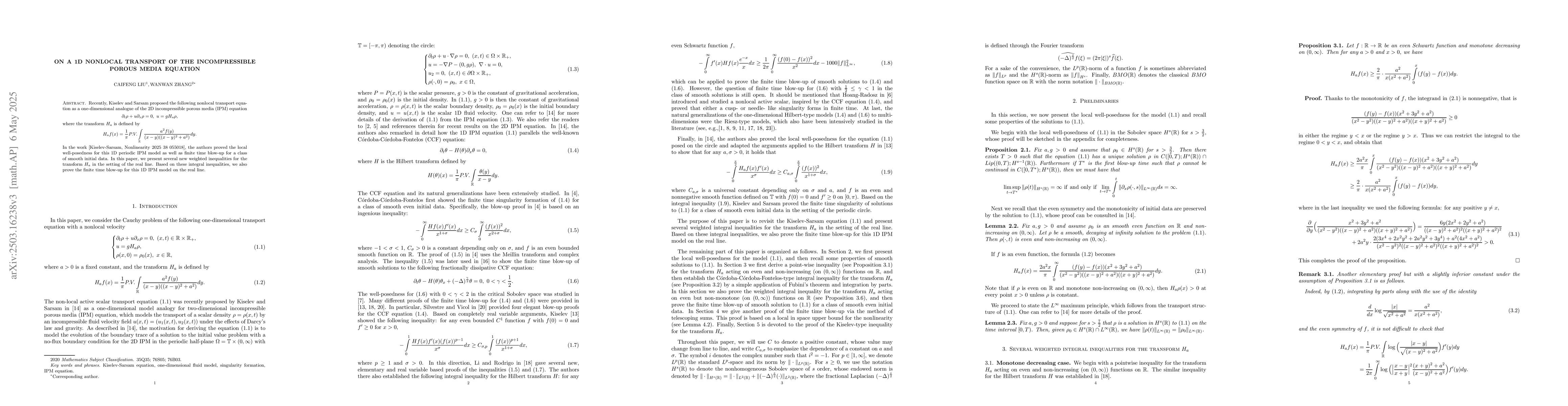 Thumbnail for On a 1d nonlocal transport of the incompressible porous media equation