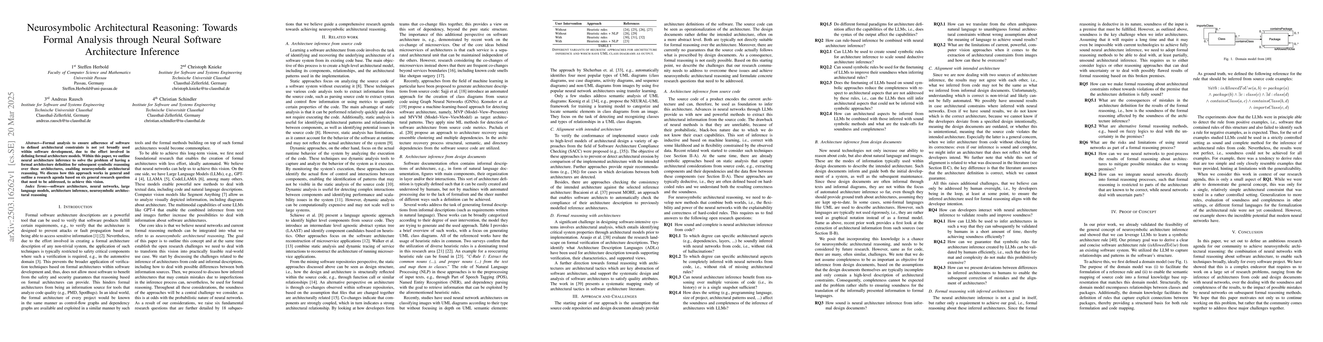 Thumbnail for Neurosymbolic Architectural Reasoning: Towards Formal Analysis through
  Neural Software Architecture Inference