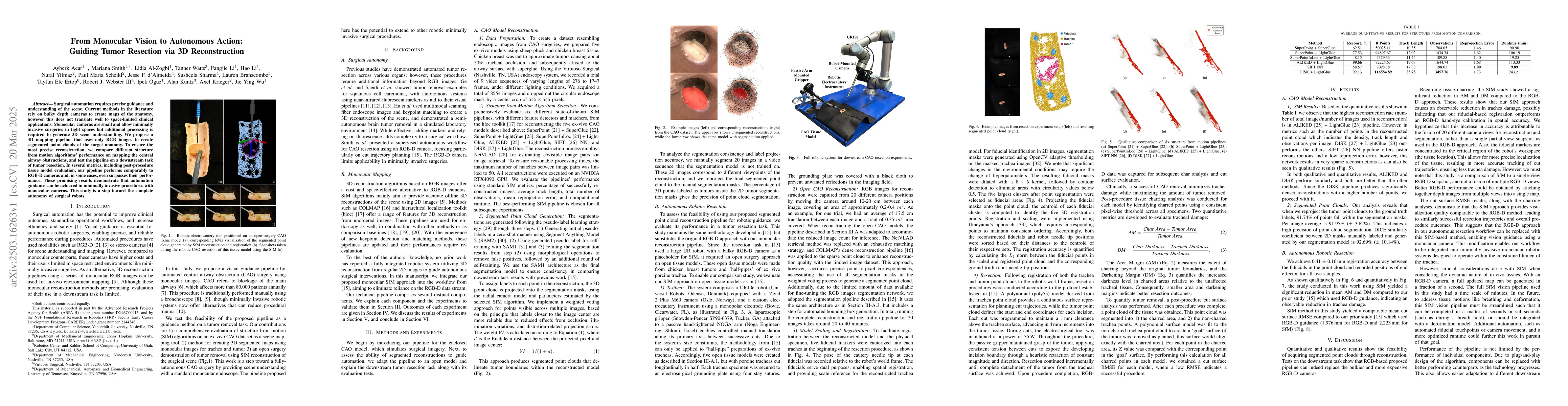 Thumbnail for From Monocular Vision to Autonomous Action: Guiding Tumor Resection via
  3D Reconstruction
