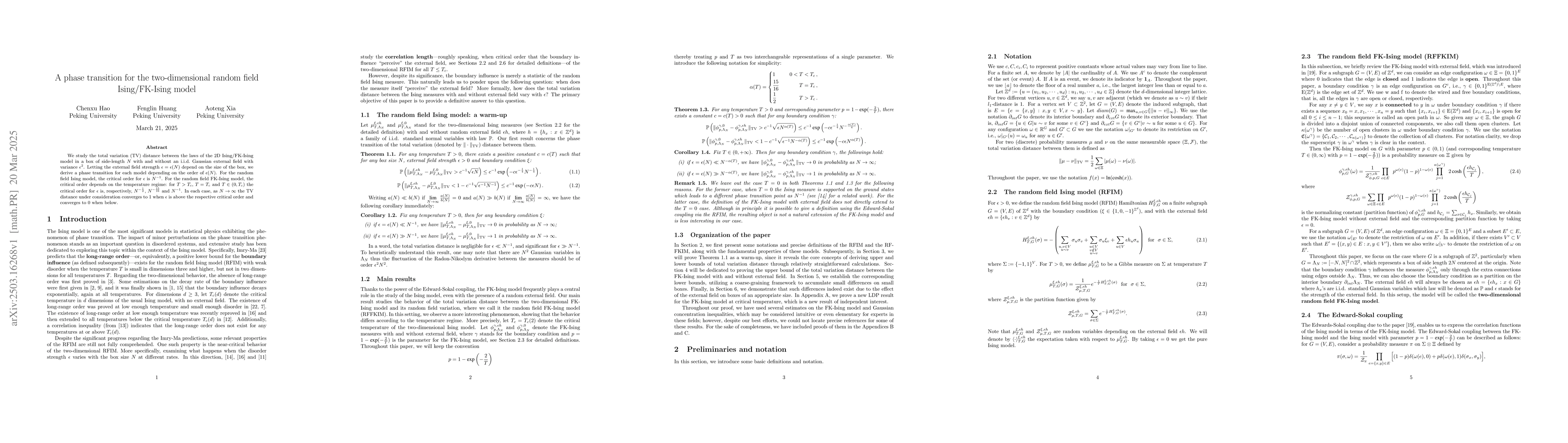 Thumbnail for A phase transition for the two-dimensional random field Ising/FK-Ising
  model