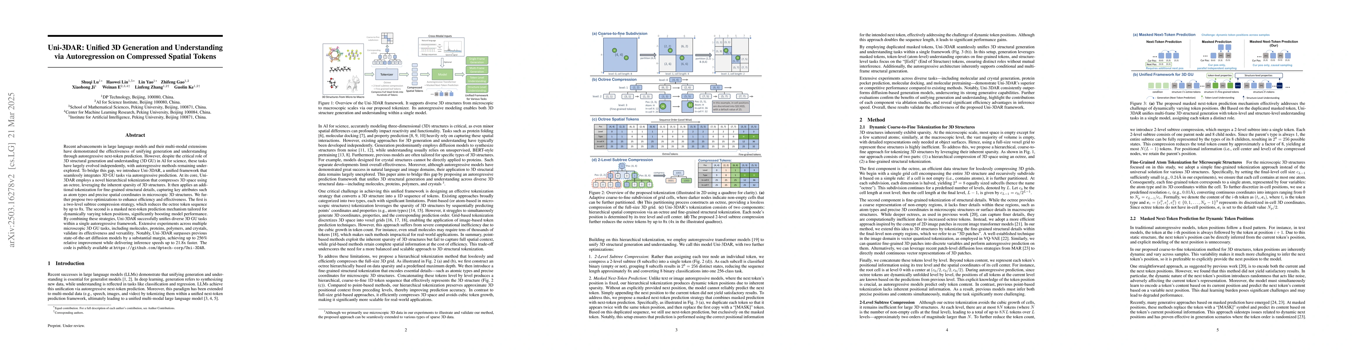 Thumbnail for Uni-3DAR: Unified 3D Generation and Understanding via Autoregression on
  Compressed Spatial Tokens