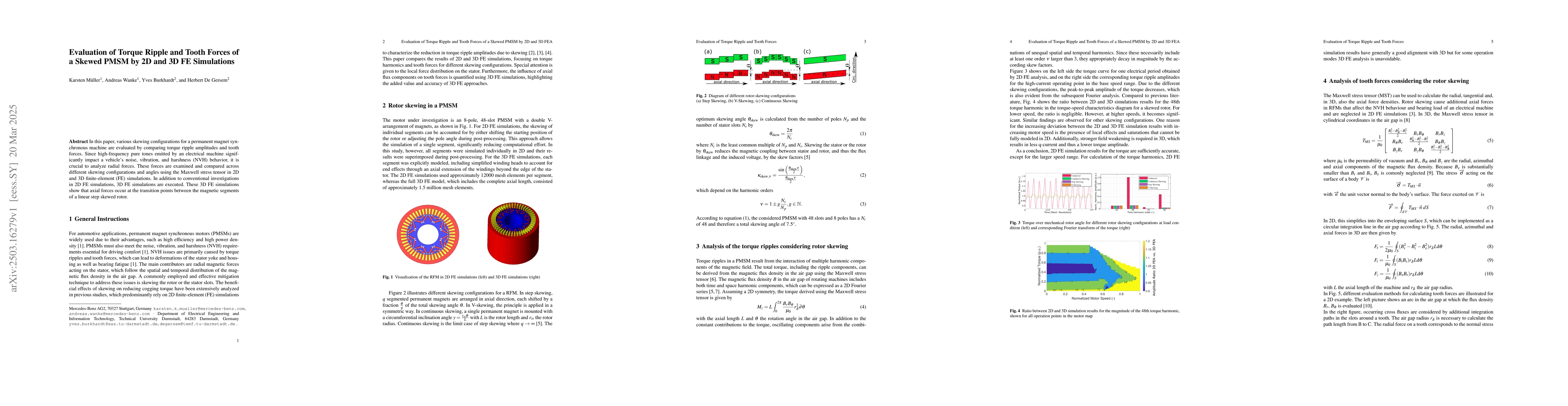 Thumbnail for Evaluation of Torque Ripple and Tooth Forces of a Skewed PMSM by 2D and
  3D FE Simulations