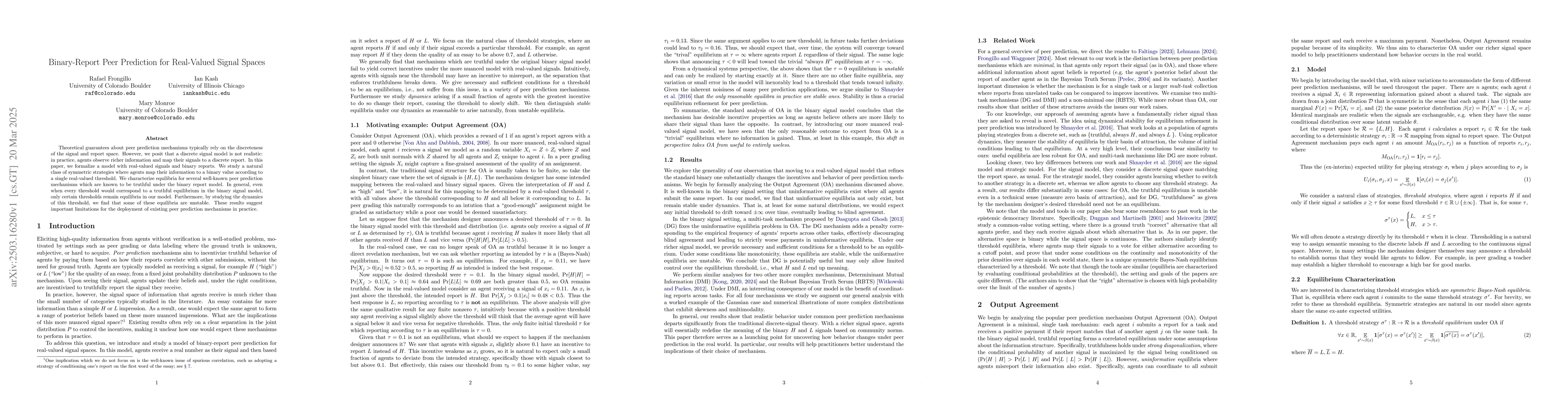 Thumbnail for Binary-Report Peer Prediction for Real-Valued Signal Spaces