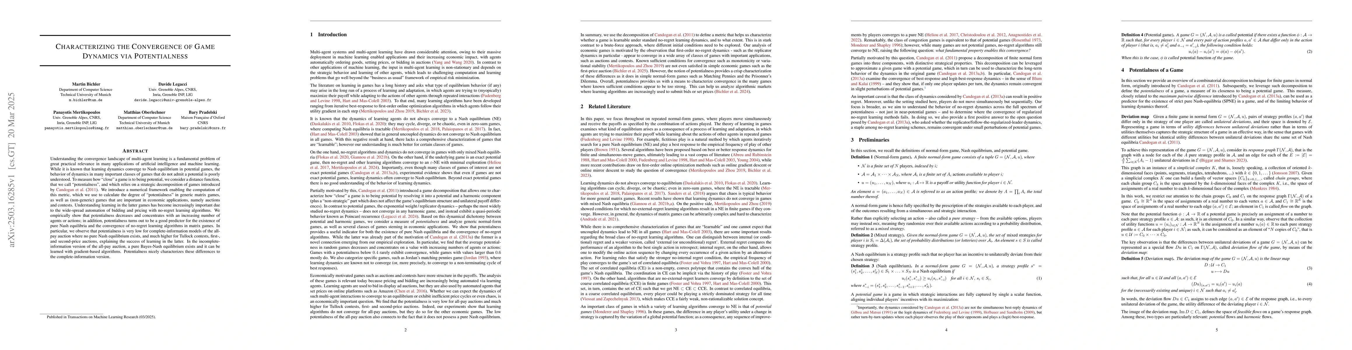 Thumbnail for Characterizing the Convergence of Game Dynamics via Potentialness