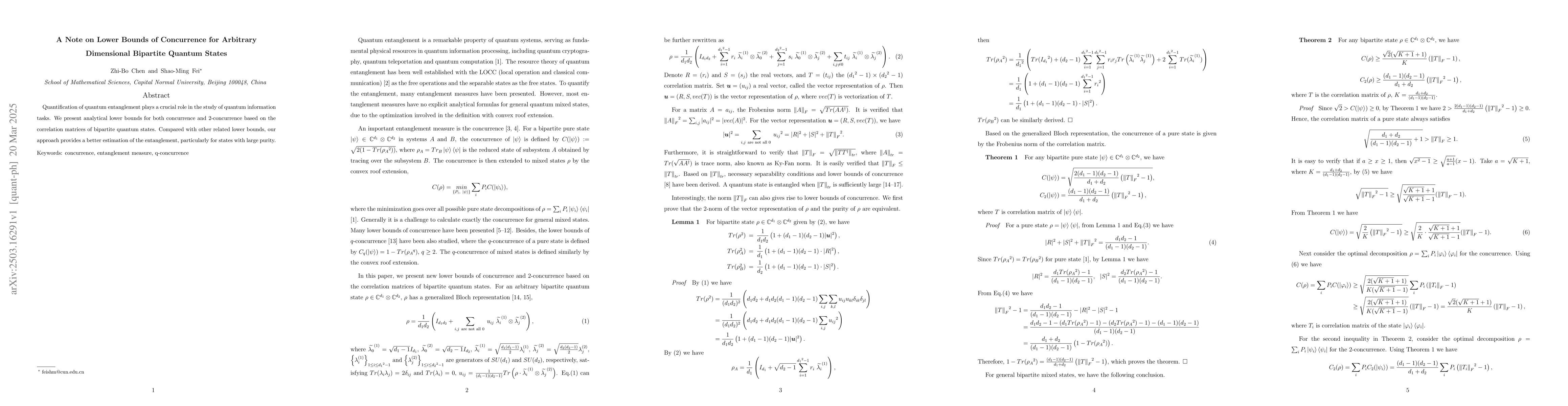 Thumbnail for A note on lower bounds of concurrence for arbitrary dimensional
  bipartite quantum states