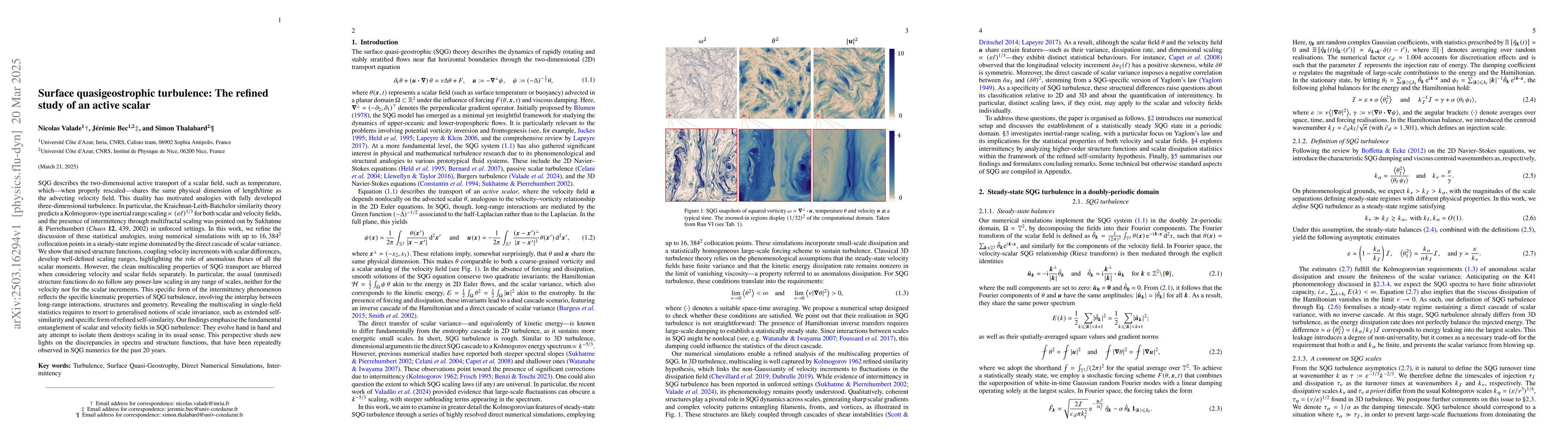 Thumbnail for Surface quasigeostrophic turbulence: The refined study of an active
  scalar