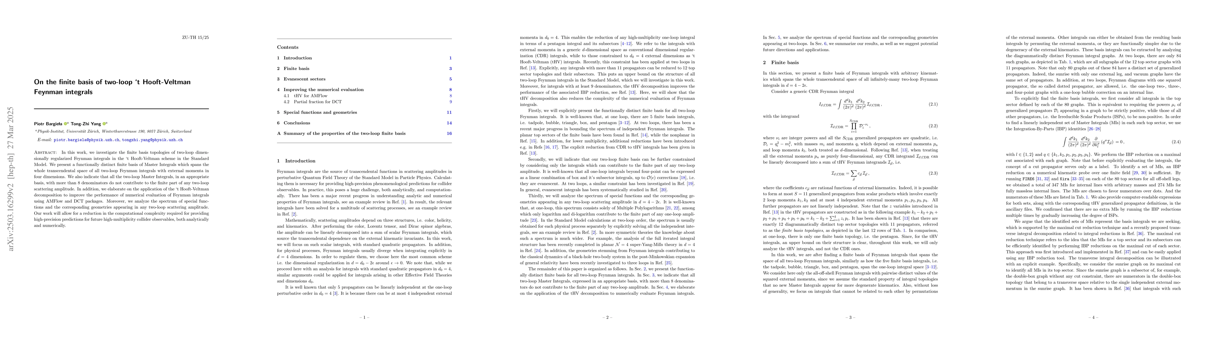 Thumbnail for On the finite basis of two-loop `t Hooft-Veltman Feynman integrals