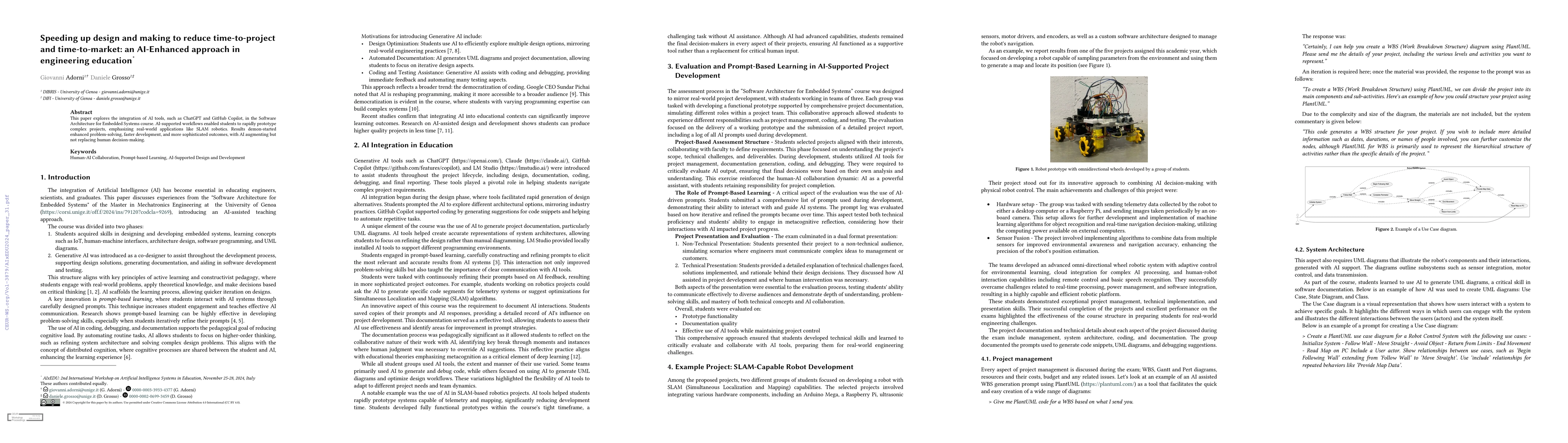 Thumbnail for Speeding up design and making to reduce time-to-project and
  time-to-market: an AI-Enhanced approach in engineering education