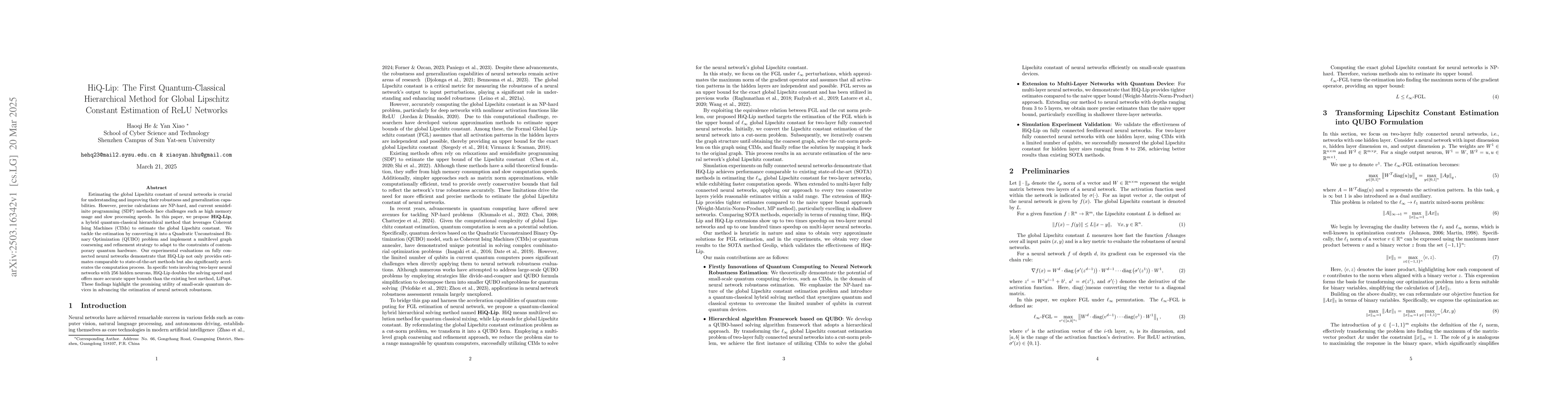 Thumbnail for HiQ-Lip: The First Quantum-Classical Hierarchical Method for Global
  Lipschitz Constant Estimation of ReLU Networks