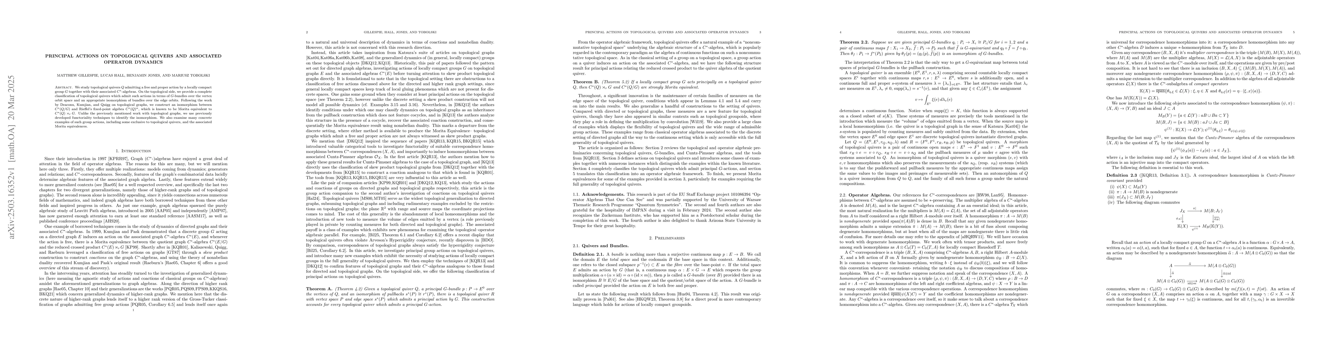 Thumbnail for Principal Actions on Topological Quivers and Associated Operator
  Dynamics