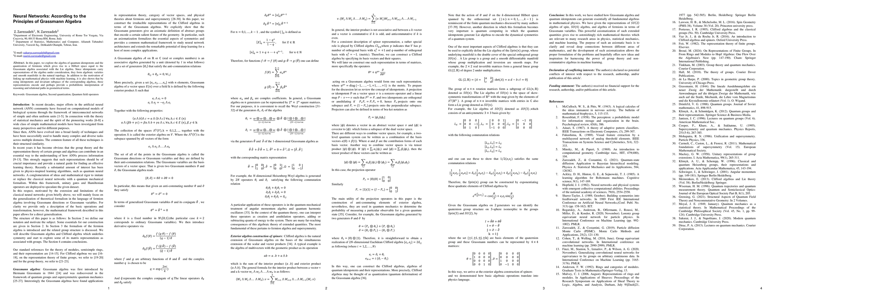 Thumbnail for Neural Networks: According to the Principles of Grassmann Algebra