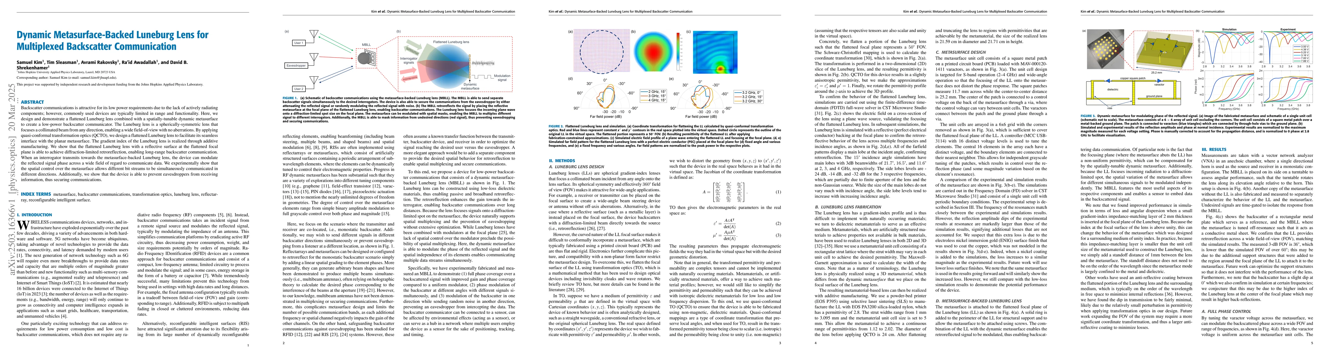 Thumbnail for Dynamic Metasurface-Backed Luneburg Lens for Multiplexed Backscatter
  Communication