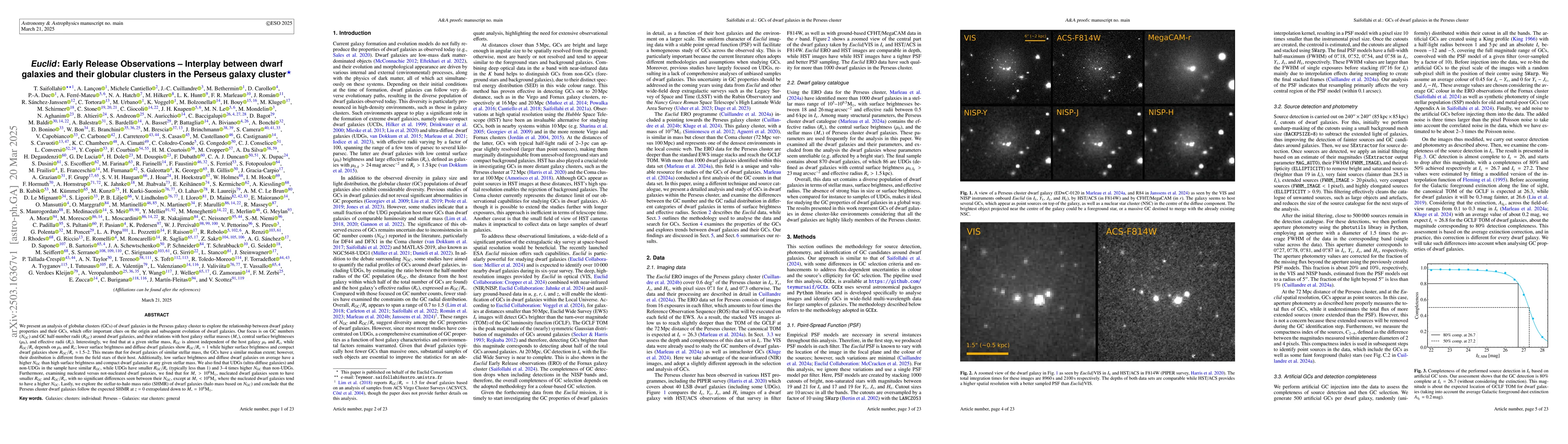 Thumbnail for Euclid: Early Release Observations -- Interplay between dwarf galaxies
  and their globular clusters in the Perseus galaxy cluster