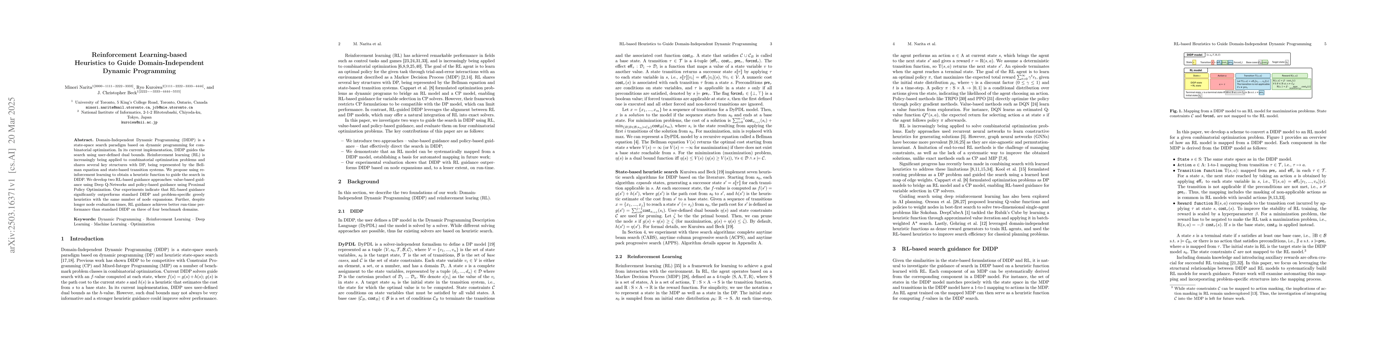 Thumbnail for Reinforcement Learning-based Heuristics to Guide Domain-Independent
  Dynamic Programming