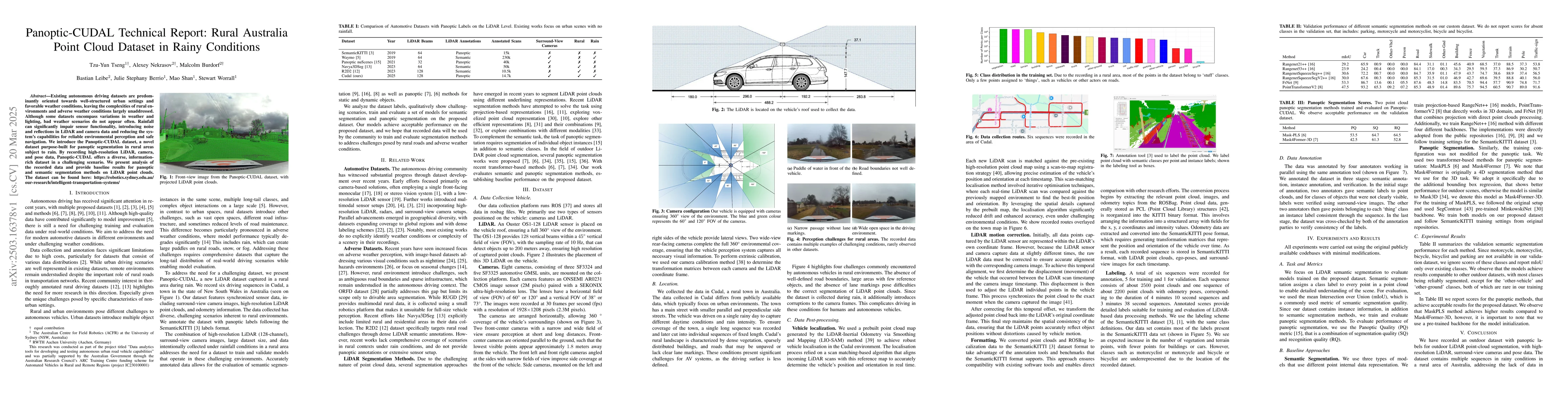 Thumbnail for Panoptic-CUDAL Technical Report: Rural Australia Point Cloud Dataset in
  Rainy Conditions