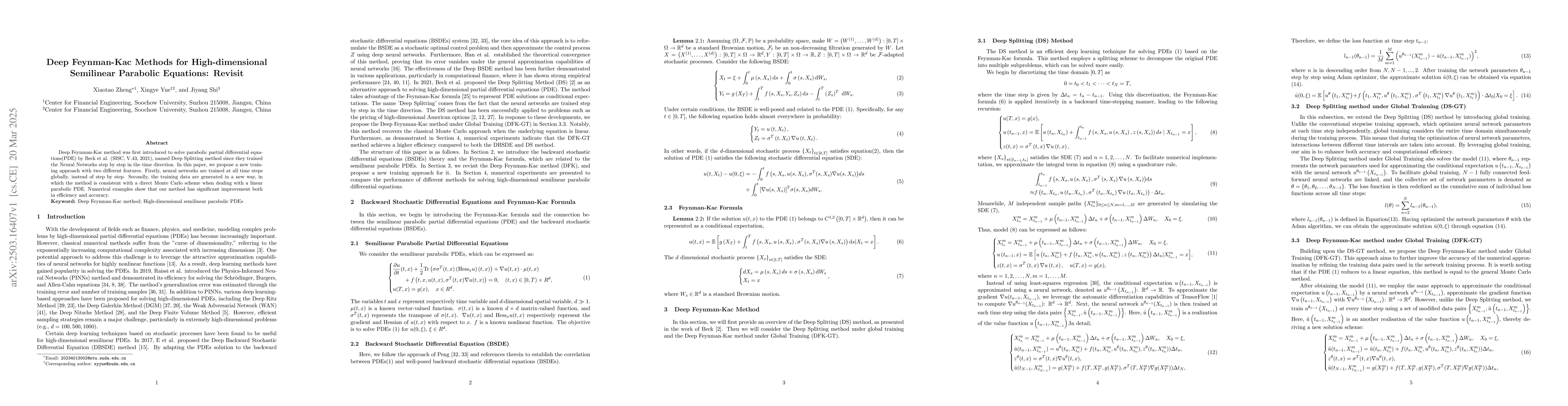 Thumbnail for Deep Feynman-Kac Methods for High-dimensional Semilinear Parabolic
  Equations: Revisit