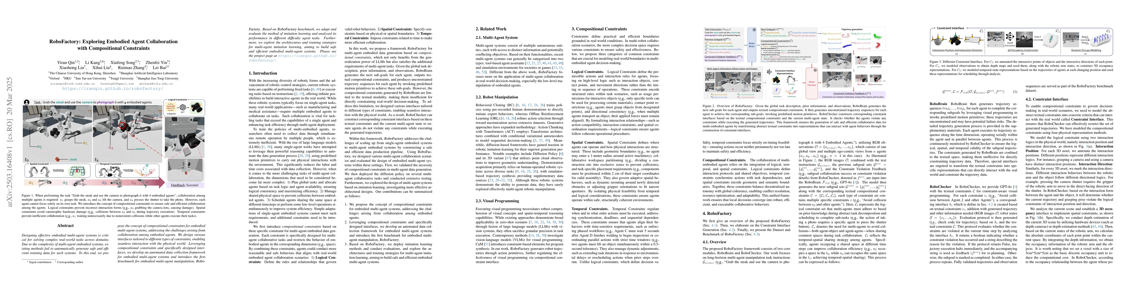 Thumbnail for RoboFactory: Exploring Embodied Agent Collaboration with Compositional
  Constraints