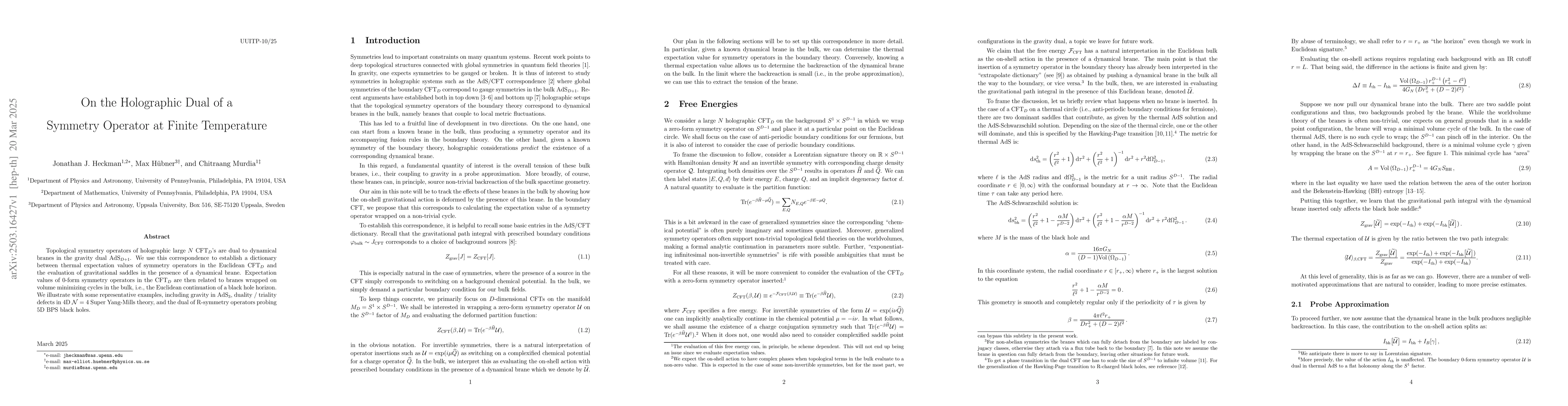 Thumbnail for On the Holographic Dual of a Symmetry Operator at Finite Temperature