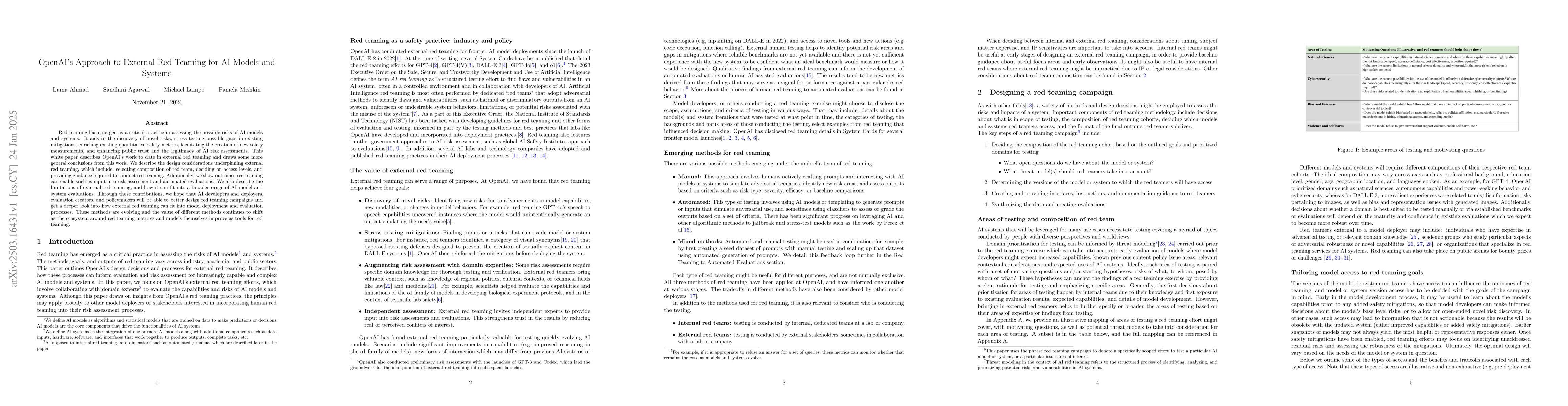 Thumbnail for OpenAI's Approach to External Red Teaming for AI Models and Systems
