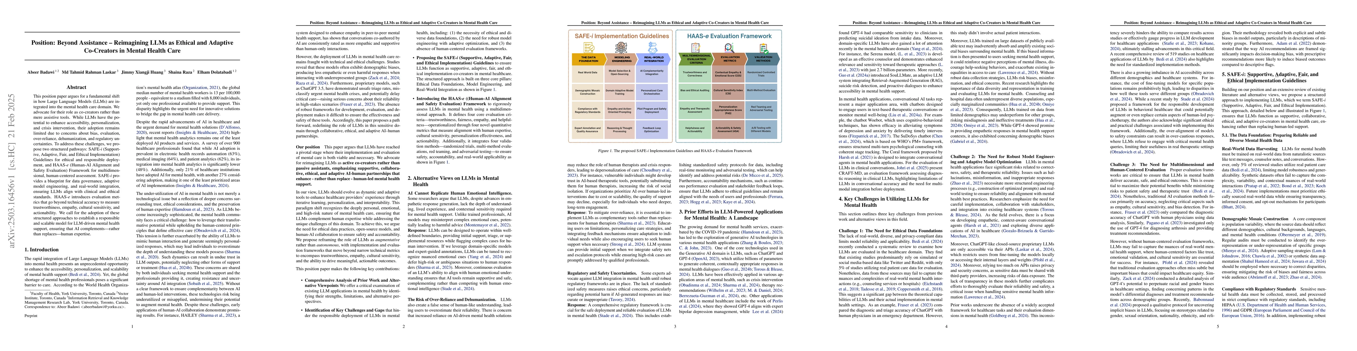 Thumbnail for Position: Beyond Assistance -- Reimagining LLMs as Ethical and Adaptive
  Co-Creators in Mental Health Care