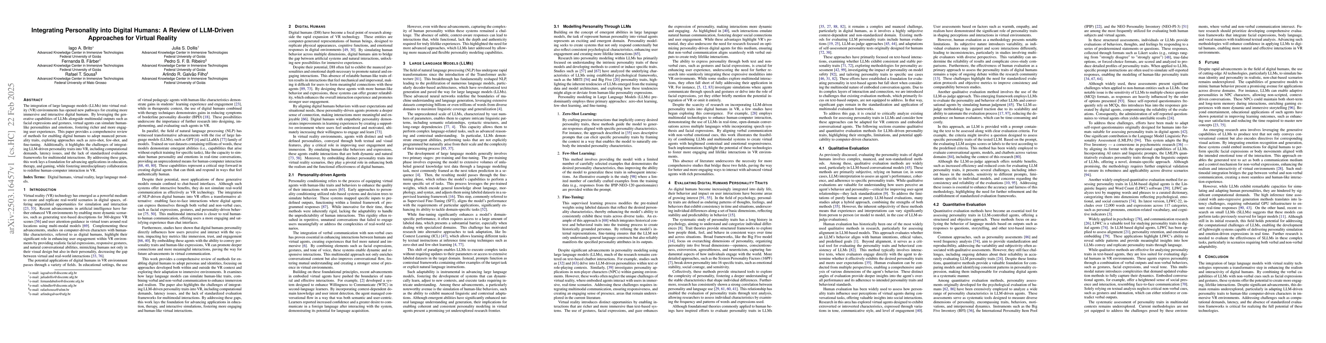 Thumbnail for Integrating Personality into Digital Humans: A Review of LLM-Driven
  Approaches for Virtual Reality