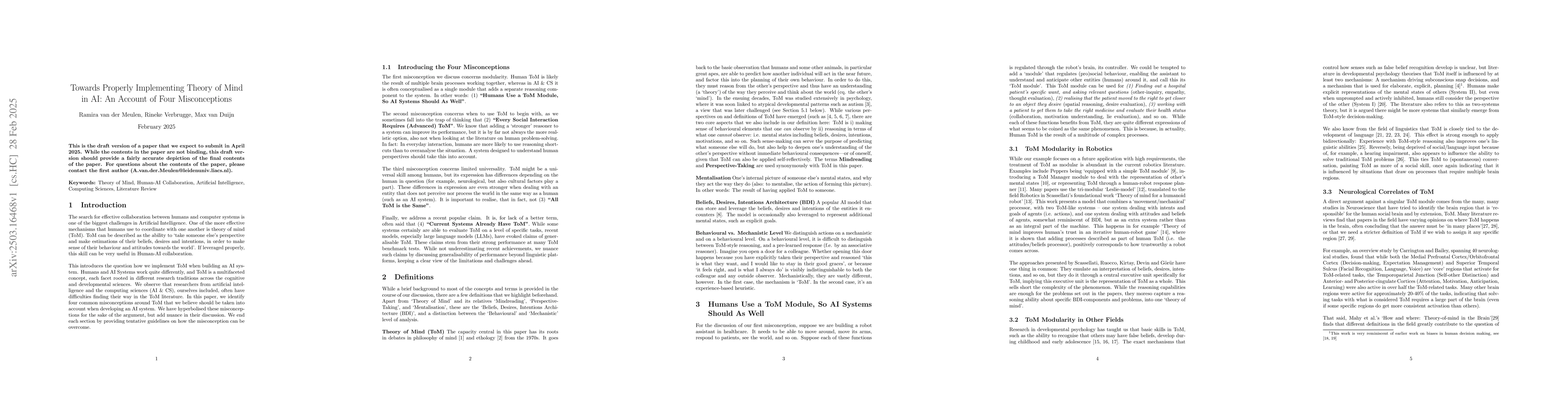 Thumbnail for Towards properly implementing Theory of Mind in AI systems: An account
  of four misconceptions