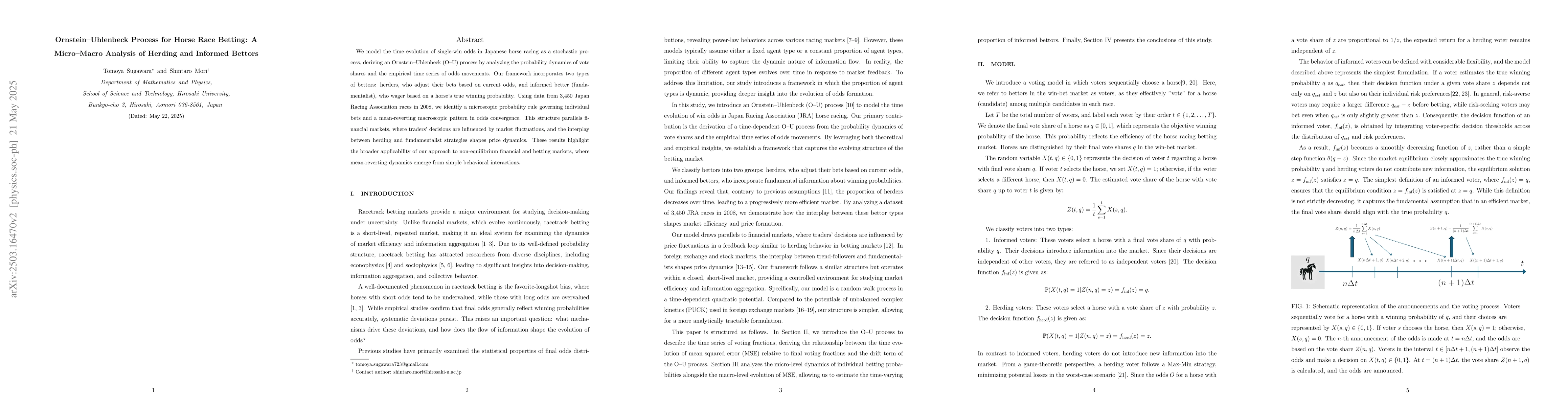 Thumbnail for Ornstein-Uhlenbeck Process for Horse Race Betting: A Micro-Macro
  Analysis of Herding and Informed Bettors