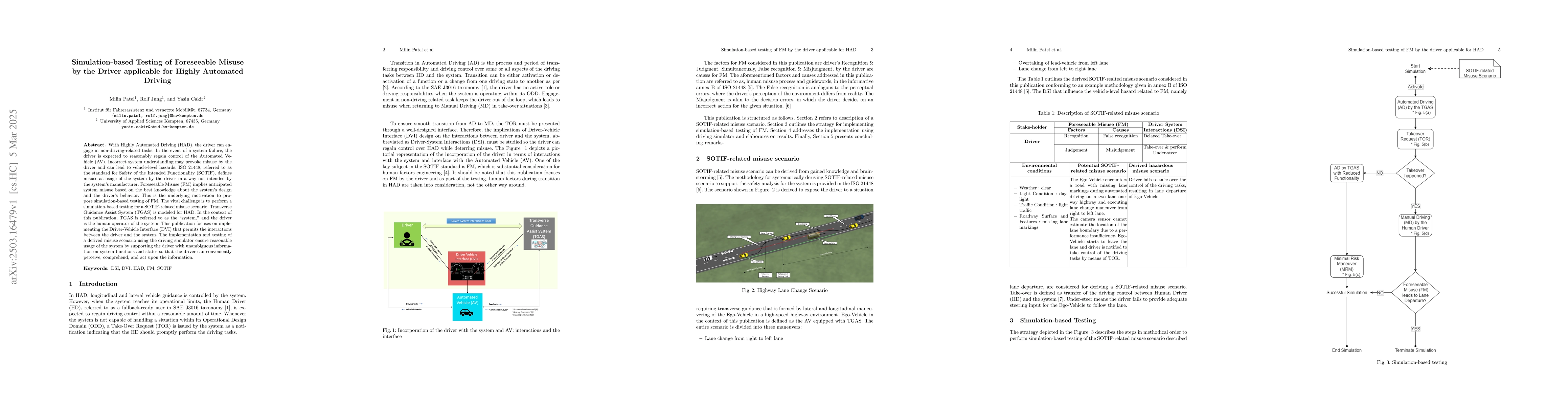 Thumbnail for Simulation-based Testing of Foreseeable Misuse by the Driver applicable
  for Highly Automated Driving