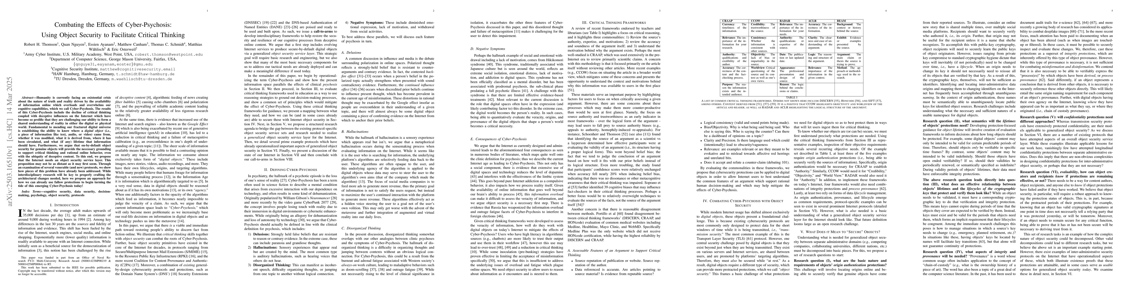 Thumbnail for Combating the Effects of Cyber-Psychosis: Using Object Security to
  Facilitate Critical Thinking