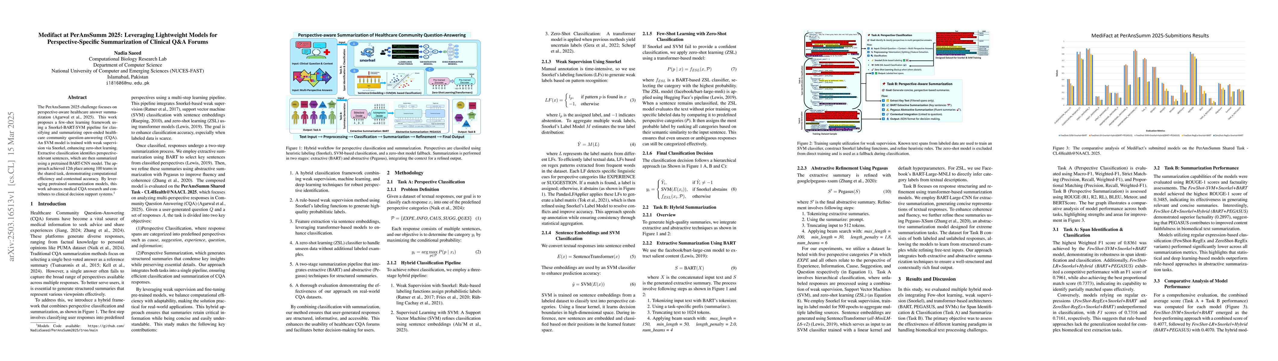 Thumbnail for Medifact at PerAnsSumm 2025: Leveraging Lightweight Models for
  Perspective-Specific Summarization of Clinical Q&A Forums